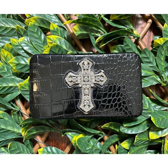 Y2K Black Snakeskin Skull Silver Studded Moto Biker Wallet - Picture 2 of 8